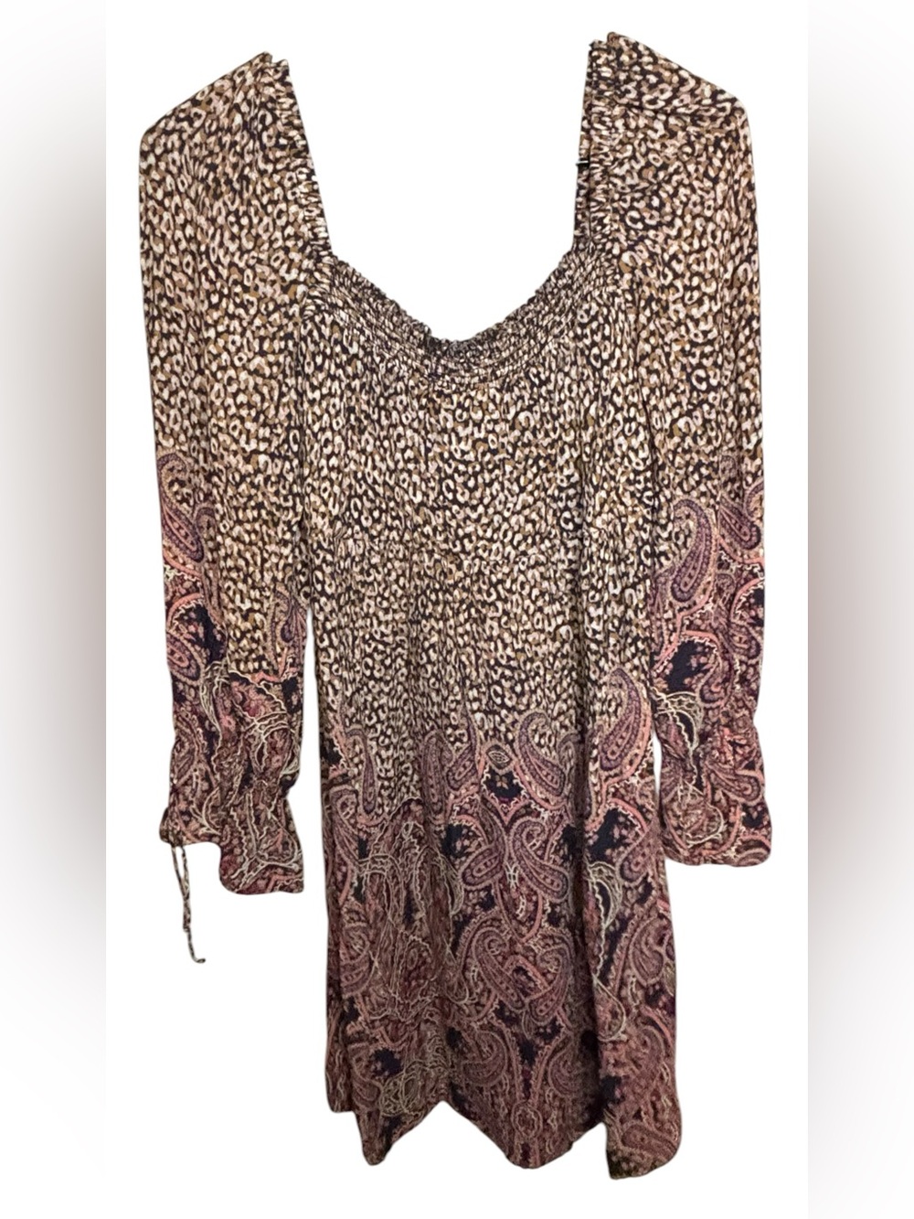 Maeve Brown and Pink Paisley & Leopard Smocked Peasant Dress - Picture 7 of 9